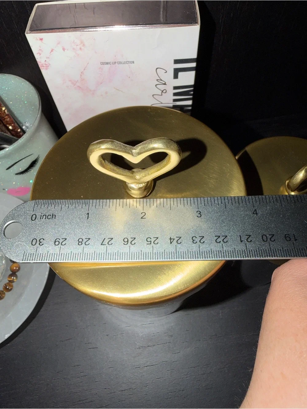 Pottery Barn Heart-Top Glass Canister Set with Gold Lids